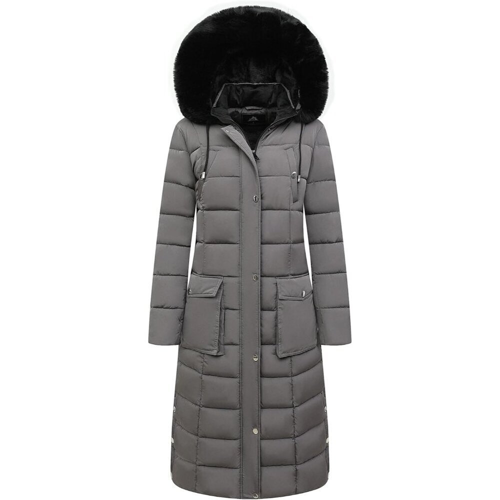 Women's Dark-grey Waterproof Long Winter Coat Jacket Warm Puffer Jacket Parka